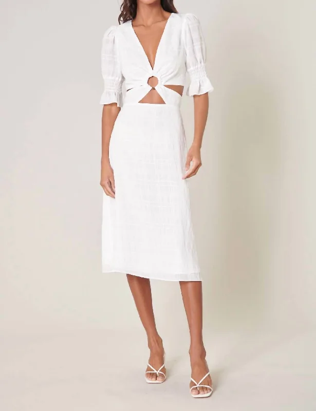 The Bali Cutout Midi Dress In White Cozy Midi Skirt