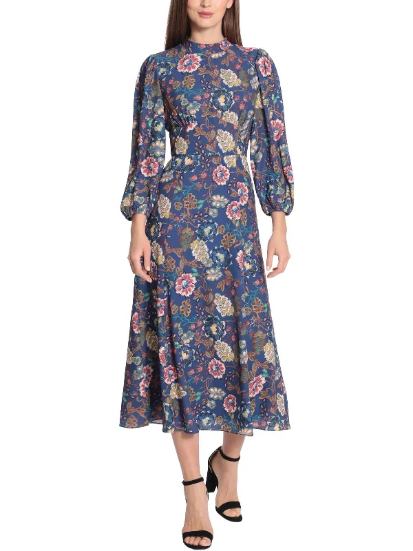 Womens Floral Midi Wear to Work Dress Boho Midi Skirt