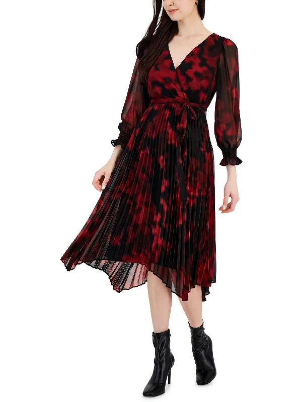 Womens Handkerchief Hem Midi Wrap Dress Soft Wool Midi