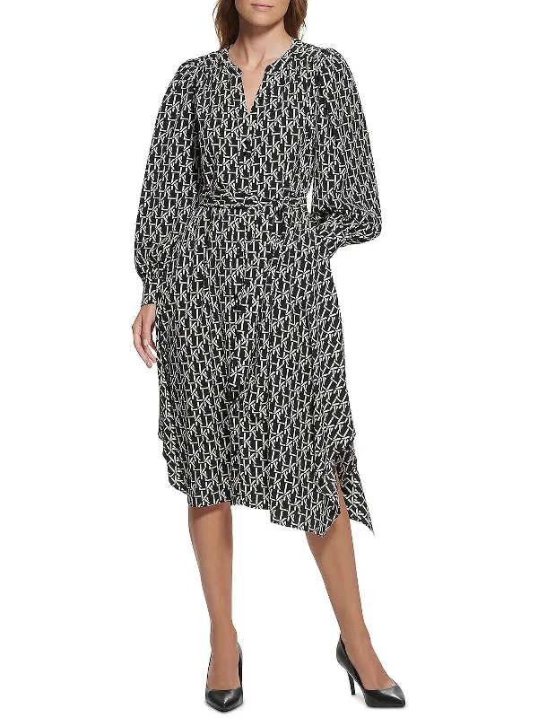 Womens Hi-Low Midi Shirtdress Cozy Midi Dress