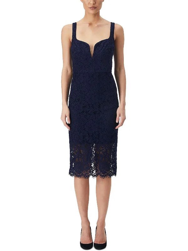 Womens Lace Plunge Midi Dress Soft Wool Midi