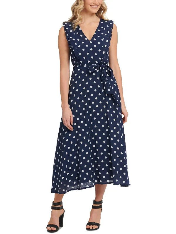 Womens Polka Dot Midi Midi Dress Ruffled Midi Skirt