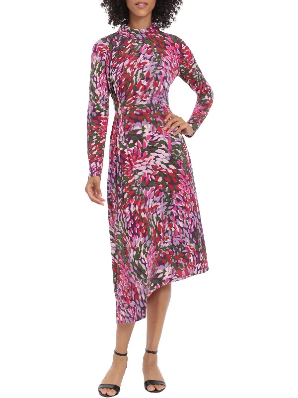 Womens Printed Calf Midi Dress High-Waisted Midi Skirt