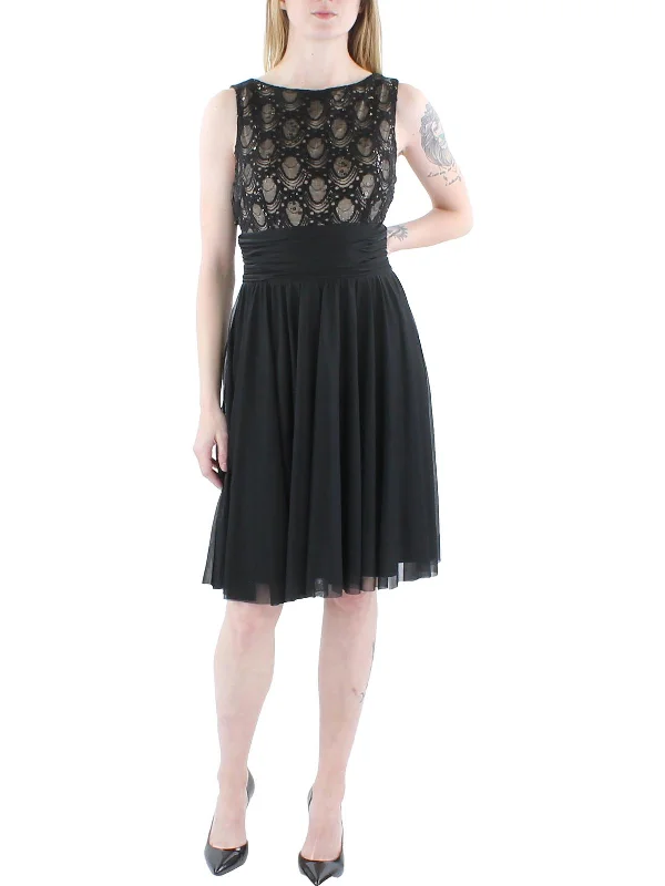 Womens Sequined Sleeveless Midi Dress Embroidered Midi Skirt