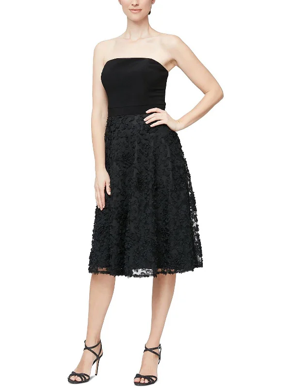 Womens Strapless Midi Cocktail and Party Dress Soft A-line Skirt