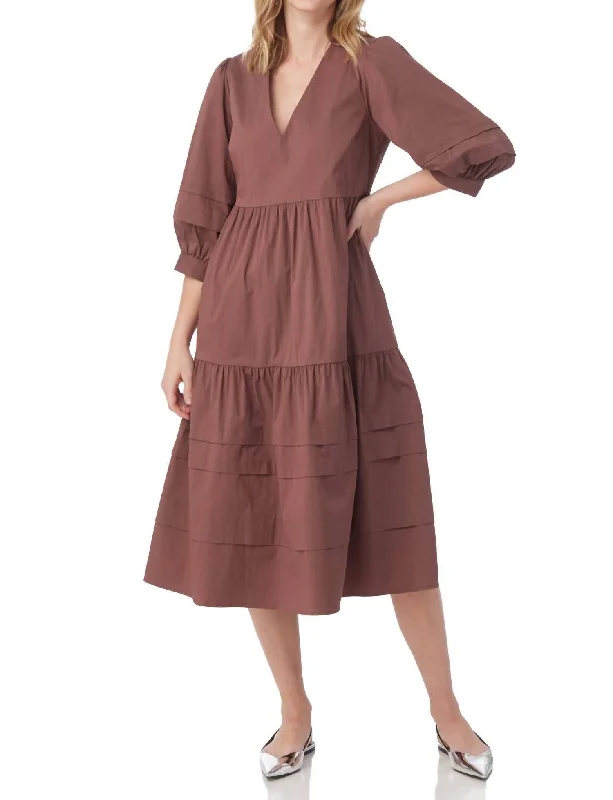 Wylie 3/4 Sleeve Midi Dress In Ember Flowy Midi Skirt