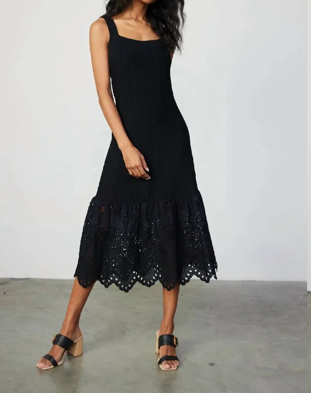 Contast Lace Knit Dress In Black Black Lace Dress