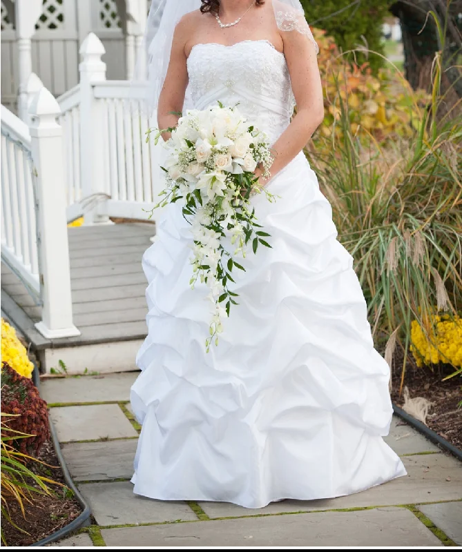 David's Bridal Taffeta Pick-up with Beaded Metallic Lace Bodice Elegant Lace Dress