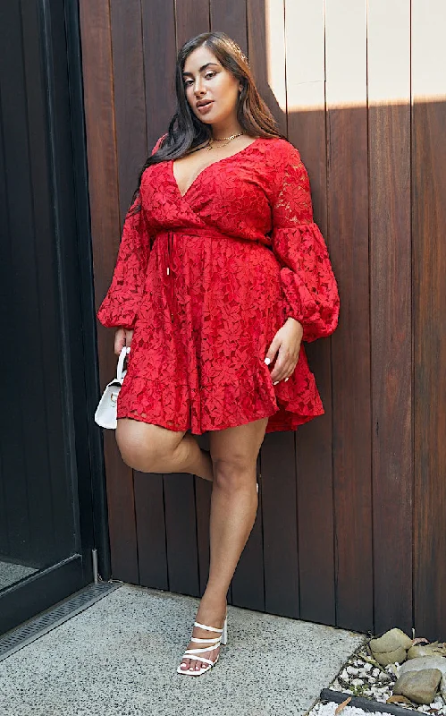 Gardenia Lace Dress - Red Floral Lace Dress