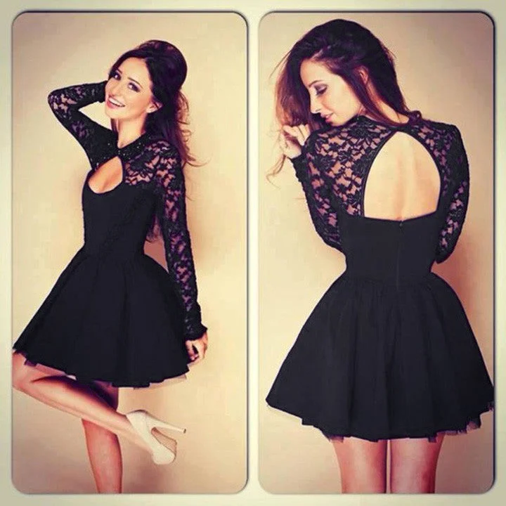 Lace Backless Long-Sleeved Short Dress Lace Dress Twirl