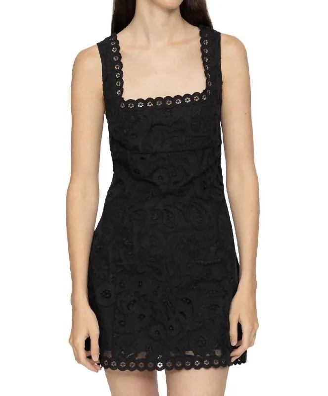 Lovina Embroidery Tank Dress In Black Chic Casual Tank Dress