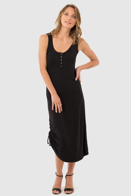 Henley Tank Dress - Black Tank Dress Shine