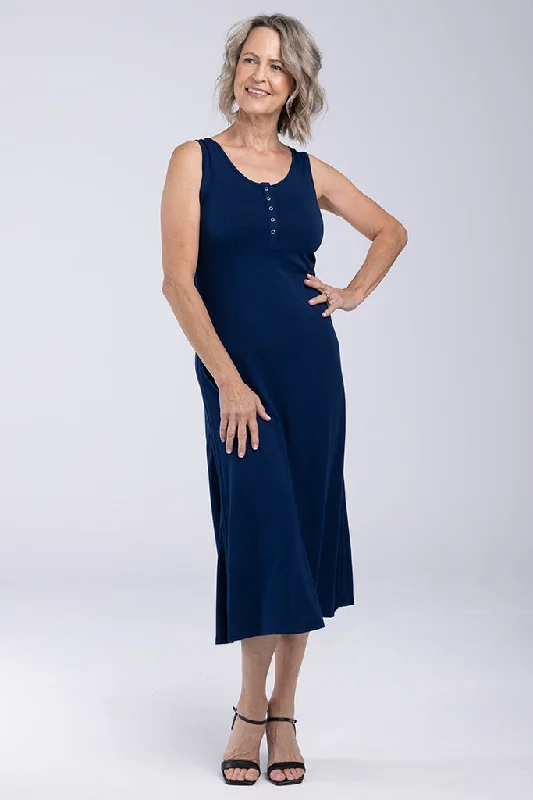 Henley Tank Dress - Navy Tied Tank Dress