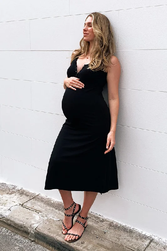 Henley Tank Maternity Dress - Black A-line Sleeveless Dress