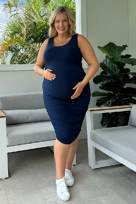 Ruched Tank Maternity Dress - Navy Trendy Sleeveless Dress