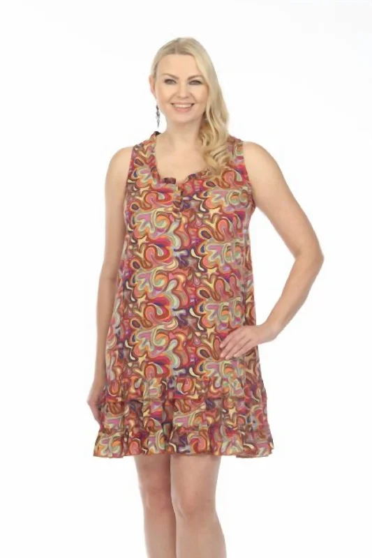 Ruffle Print Short Tank Dress In Rust Casual Tank Dress Look